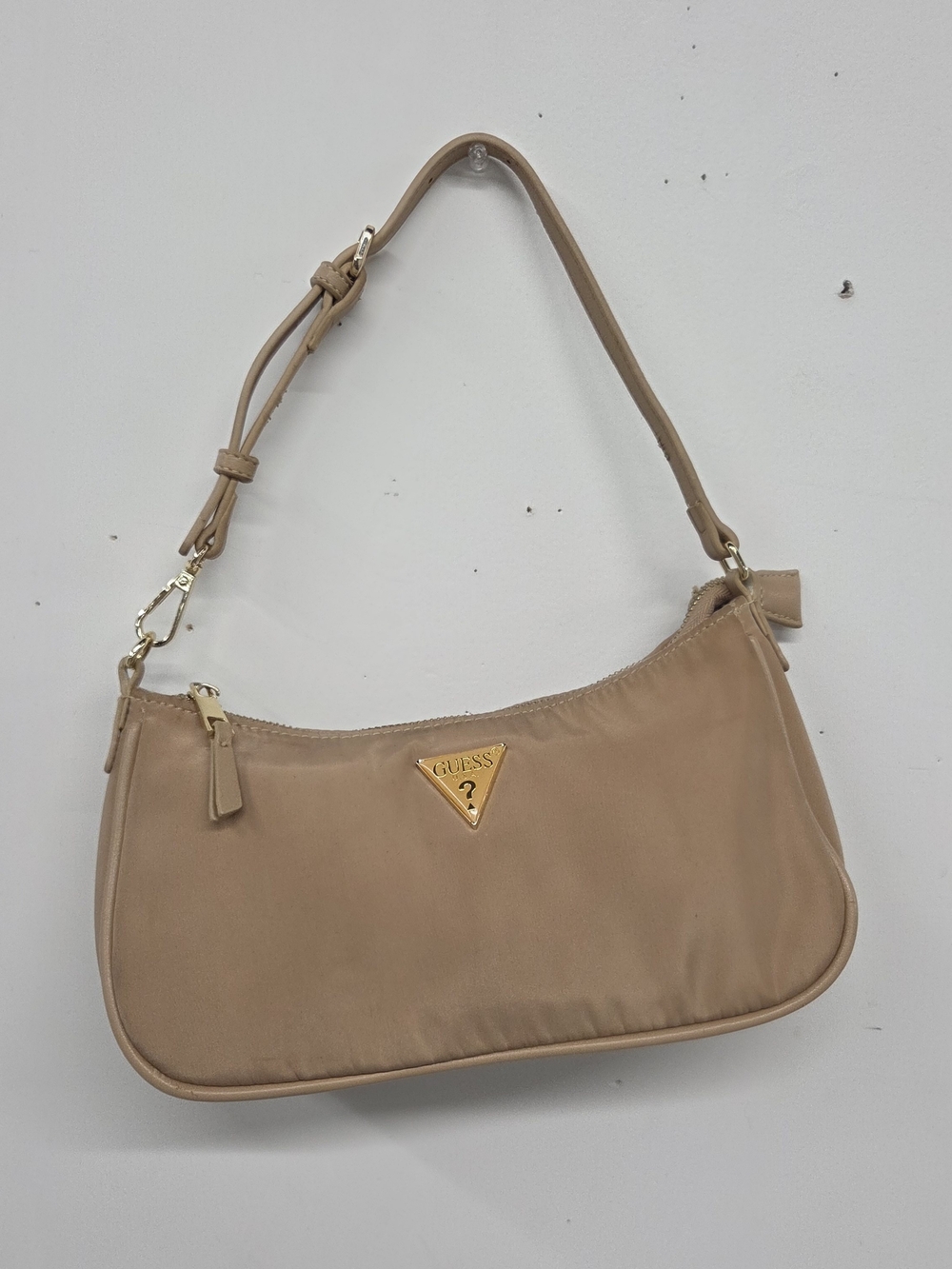 Guess Tan Shoulder Bag with Gold Logo Plaque